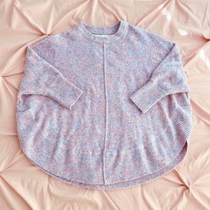 Slouchy, stretchy & fuzzy rounded sweater with pastel pink, purple, white & blue